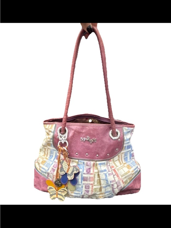 Mario Hernandez Handbags - Mario Hernandez Women’s Purple Multicolor Logo Zip Shoulder Bag, Butterfly Charm